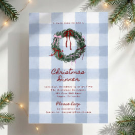 Blaue Gingham-Kranz-Weihnachtsdinnerparty Einladung