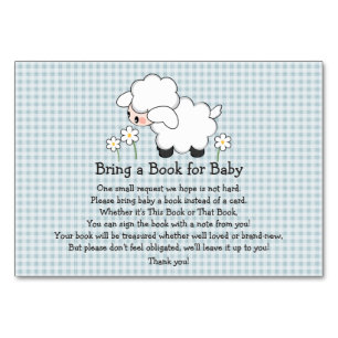 BLAUE GINGHAM LAMB BABY SHOWER BUCHFRAGEKARTE TISCHNUMMER