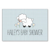 BLAUE GINGHAM LAMB BABY SHOWER BUCHFRAGEKARTE TISCHNUMMER (Rückseite)