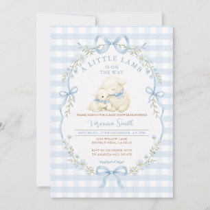 Blaue Gingham-Lamm-Baby-Party-Einladung Einladung