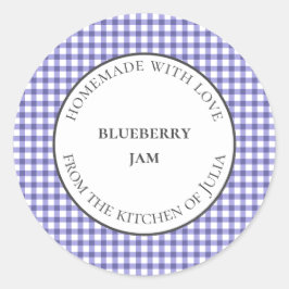 Blaue Gingham-Lebensmitteljar-Etiketten für hausge Runder Aufkleber