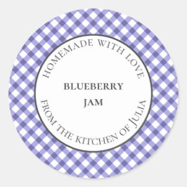 Blaue Gingham-Lebensmitteljar-Etiketten für hausge Runder Aufkleber