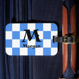 Blaue Gingham-Muster Hintergrund Gepäckanhänger