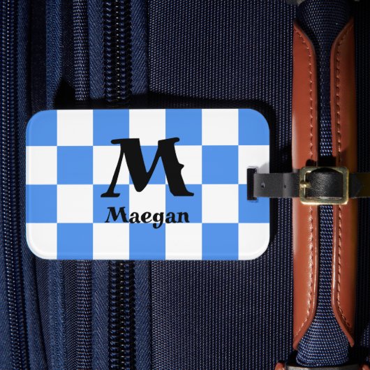 Blaue Gingham-Muster Hintergrund Gepäckanhänger (Vorderseite Insitu 4)
