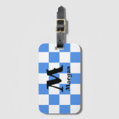 Blaue Gingham-Muster Hintergrund Gepäckanhänger (Vorderseite Vertikal)