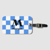 Blaue Gingham-Muster Hintergrund Gepäckanhänger (Vorderseite (Horizontal))