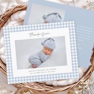 Blaue Gingham Muster Jungen Foto Danke Karte