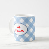Blaue Gingham Muster Rote Kirsche Persönlich Kaffeetasse (Vorderseite Links)
