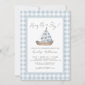Blaue Gingham Nautical Baby Shower Einladung (Vorderseite)