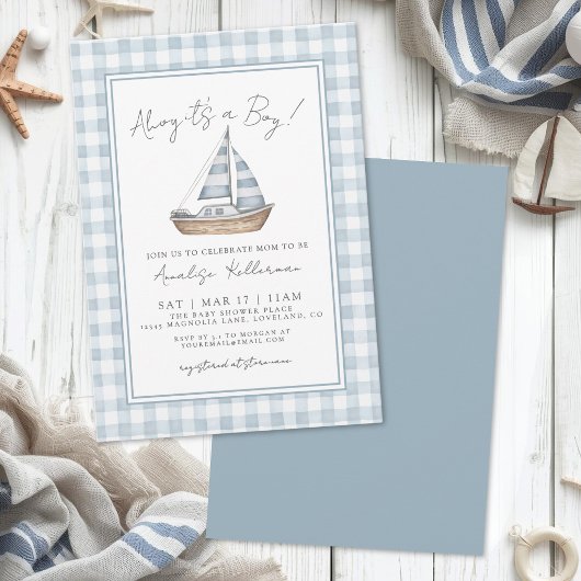 Blaue Gingham Nautical Baby Shower Einladung
