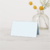 Blaue Gingham niedliche Babydusche Platzkarte (Rückseite)