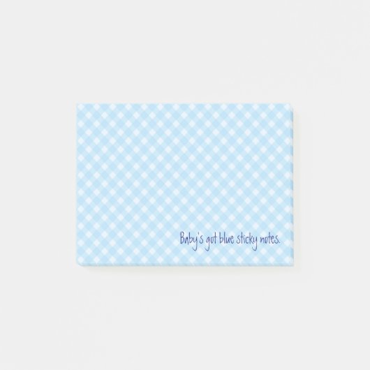 blaue Gingham-Notizen Post-it Klebezettel (Vorderseite)