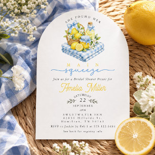 Blaue Gingham-Picknickkorb-Zitronen-Junggesellinne Einladung