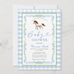 Blaue Gingham-Pony-Baby-Shower-Einladung Einladung