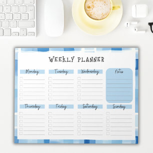 Blaue Gingham-Rand, undatierter Wochenplaner Notizblock