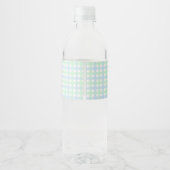 Blaue Gingham-Rosspferd-Babydusche Wasserflaschenetikett (Rückseite)