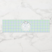 Blaue Gingham-Rosspferd-Babydusche Wasserflaschenetikett (Einzelnes Label)