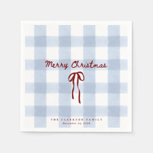 Blaue Gingham-Rote-Schleifen-Weihnachtsservietten Serviette