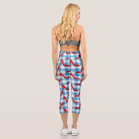 Blaue Gingham-Rupenschuhe Capri Leggings (Rückseite)