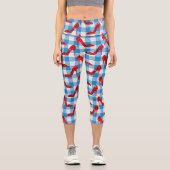 Blaue Gingham-Rupenschuhe Capri Leggings (Vorderseite)
