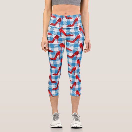 Blaue Gingham-Rupenschuhe Capri Leggings (Vorderseite)