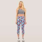 Blaue Gingham-Rupenschuhe Capri Leggings (Vorderseite)