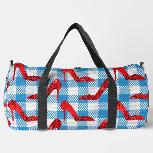 Blaue Gingham-Rupenschuhe Duffle Bag (Vorderseite)