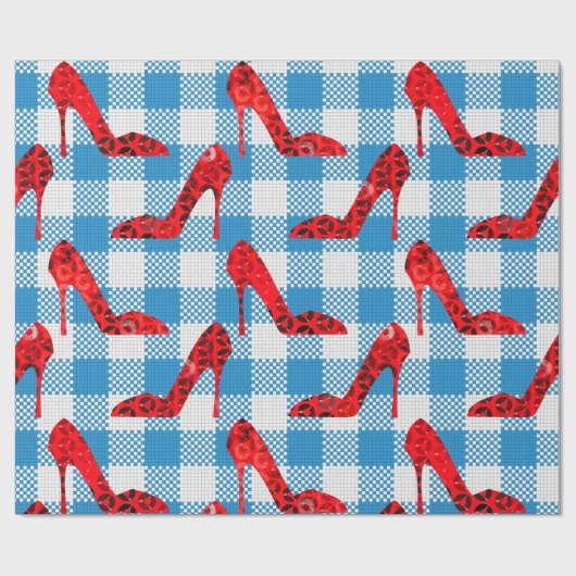 Blaue Gingham-Rupenschuhe Geschenkpapier (Flach)