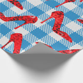Blaue Gingham-Rupenschuhe Geschenkpapier (Ecke)