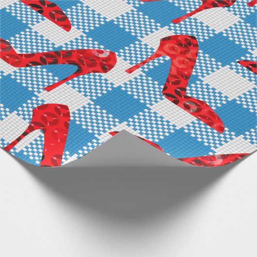 Blaue Gingham-Rupenschuhe Geschenkpapier (Ecke)