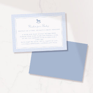 Blaue Gingham-Schaukelpferd-Bücher-für-Baby-Karte Ankündigung
