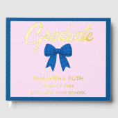 Blaue Gingham-Schleife Abschlussfeier Gästebuch (Vorderseite)
