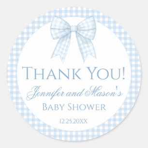 Blaue Gingham-Schleife Baby-Junge Shower Danke-Auf Runder Aufkleber