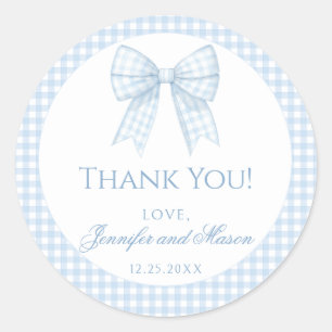 Blaue Gingham-Schleife Baby-Junge-Shower-Dankeschö Runder Aufkleber