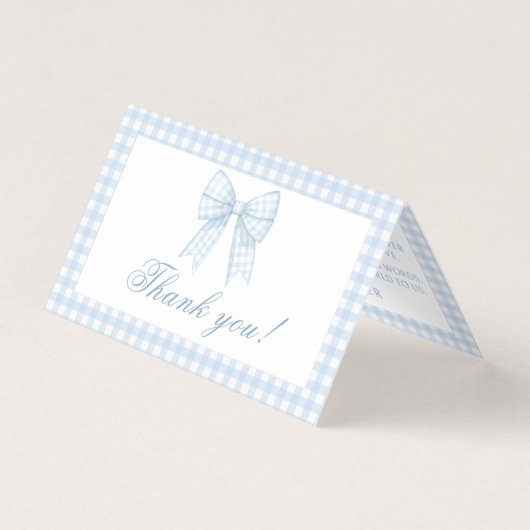 Blaue Gingham-Schleife Baby-Junge-Shower-Dankeskar (Vorderseite)
