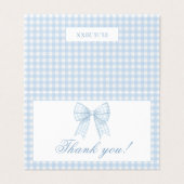 Blaue Gingham-Schleife Baby-Junge-Shower-Dankeskar (Außenseite Aufgefaltet)