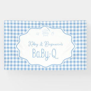 Blaue Gingham-Schleife-Barbecue-Baby-Q-Grillparty- Banner