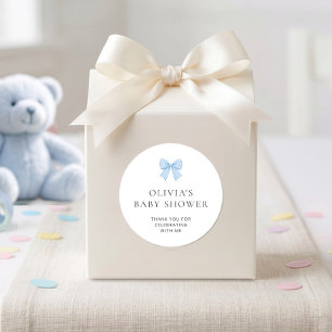 Blaue Gingham-Schleife Danke Baby Shower Runder Aufkleber
