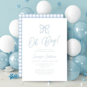 Blaue Gingham-Schleife Oh Junge Baby Shower Einladung