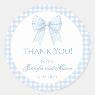 Blaue Gingham-Schleifen-Baby-Junge-Dankeschön-Rund Runder Aufkleber