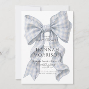 Blaue Gingham-Schleifen-Baby-Shower-Einladung Einladung