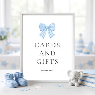 Blaue Gingham-Schleifen-Karten-Geschenke Baby Show Poster