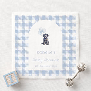 Blaue Gingham-Schwarze-Labrador-Welpen-Baby-Party Serviette