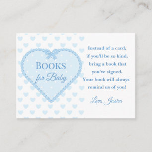 Blaue Gingham-Spitzen-Herz-Bücher für Baby-Party Begleitkarte
