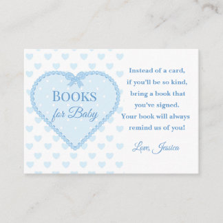 Blaue Gingham-Spitzen-Herz-Bücher für Baby-Party Begleitkarte