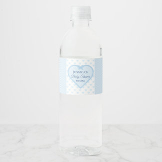 Blaue Gingham-Spitzen-Herz-Jungen-Baby-Party Wasserflaschenetikett