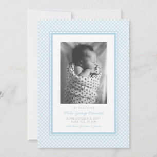 Blaue Gingham süße einfache ein Foto Geburt Ankündigung