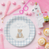 Blaue Gingham-Teddy-Bär-Baby-Party Pappteller (Party)
