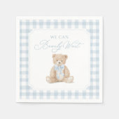 Blaue Gingham-Teddy-Bär-Baby-Party Serviette (Vorderseite)