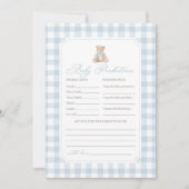Blaue Gingham-Teddy-Bär-Baby-Party-Vorhersagen Einladung (Vorderseite)